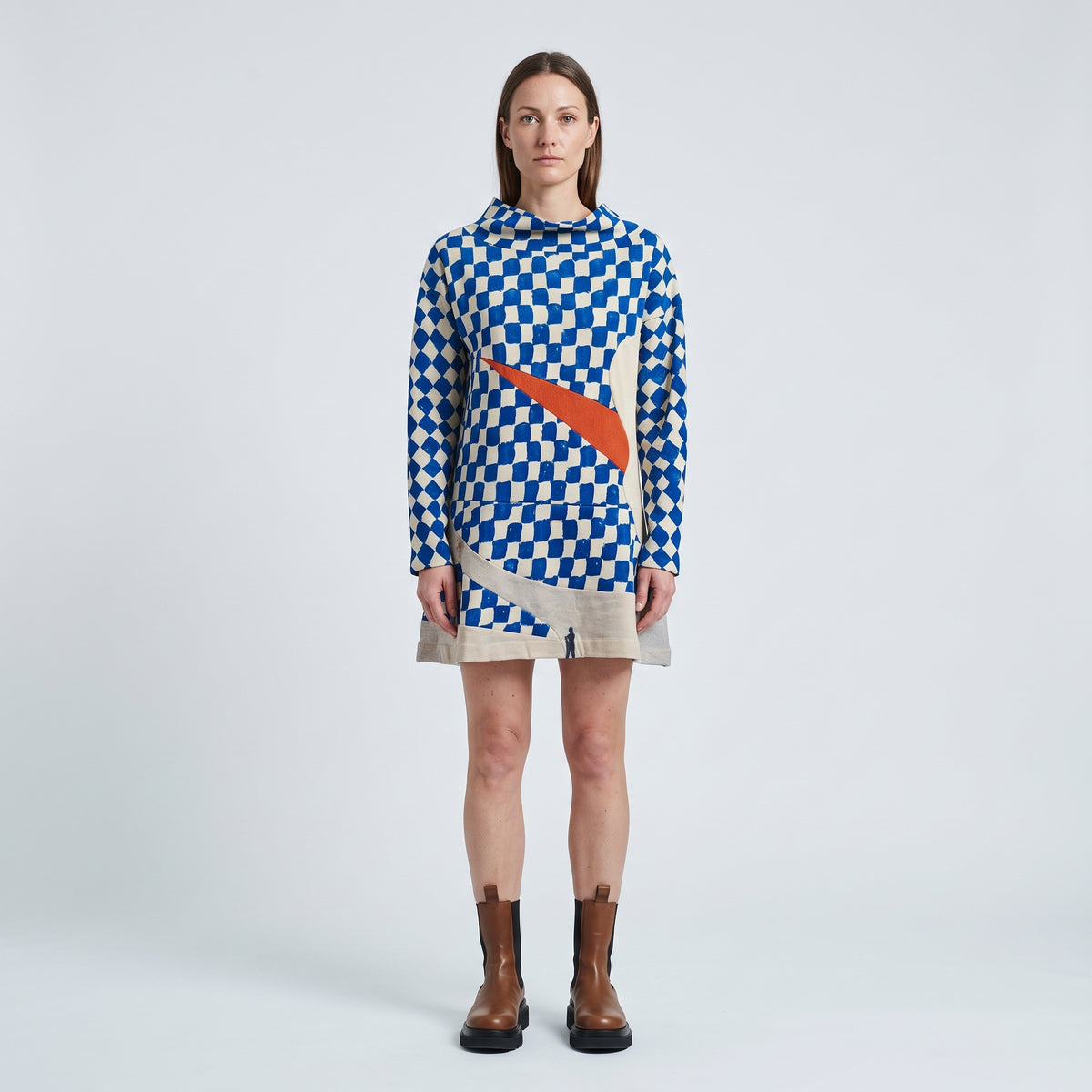 Graphic Check Print Mockneck Top