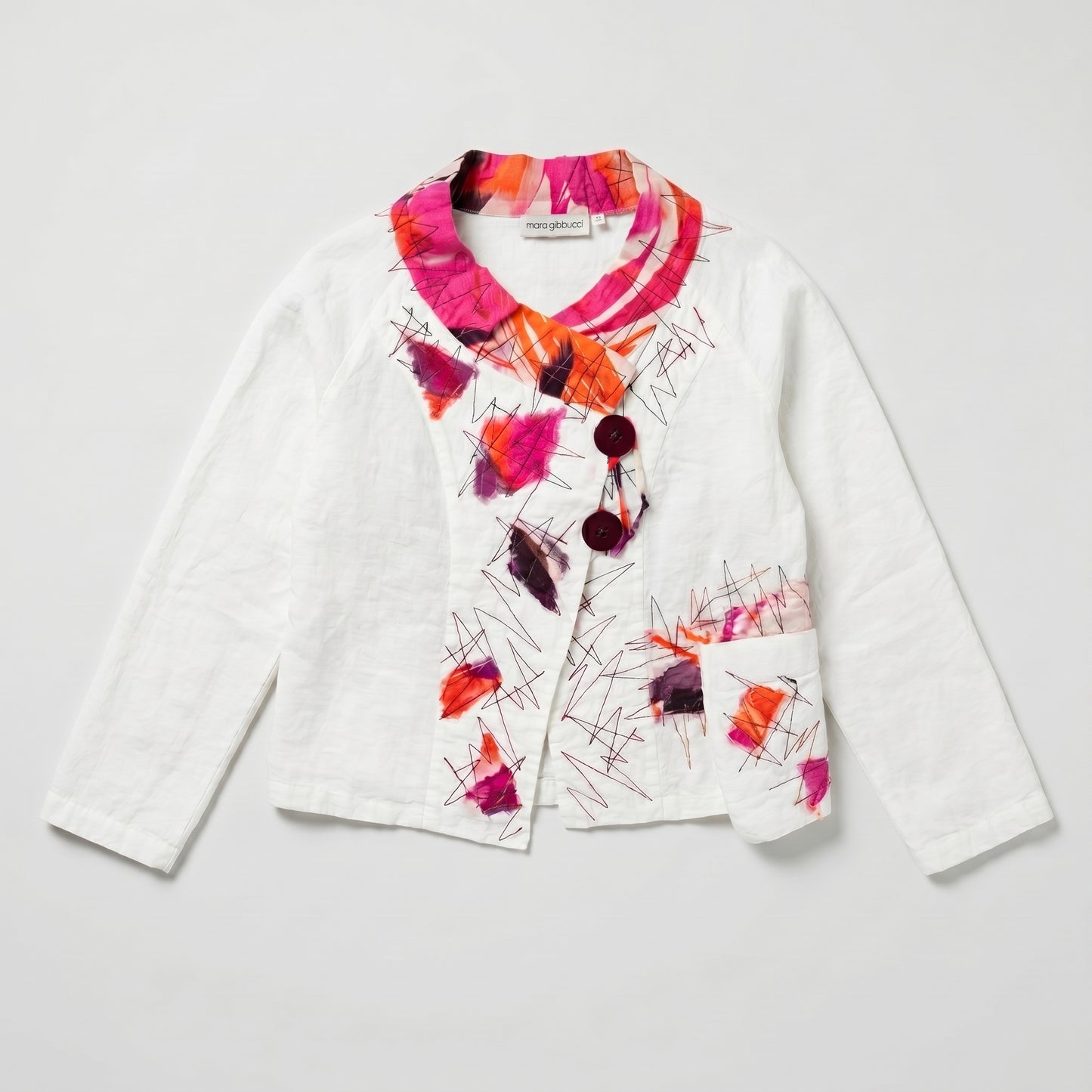 Abstract Embroidered White Linen Jacket