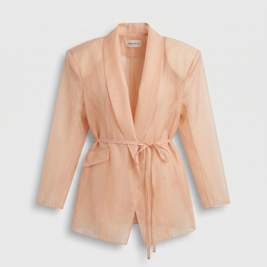 Sheer Organza Tie-Waist Blazer
