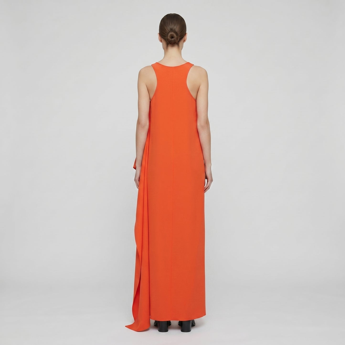 Asymmetric Draped Orange Midi Dress