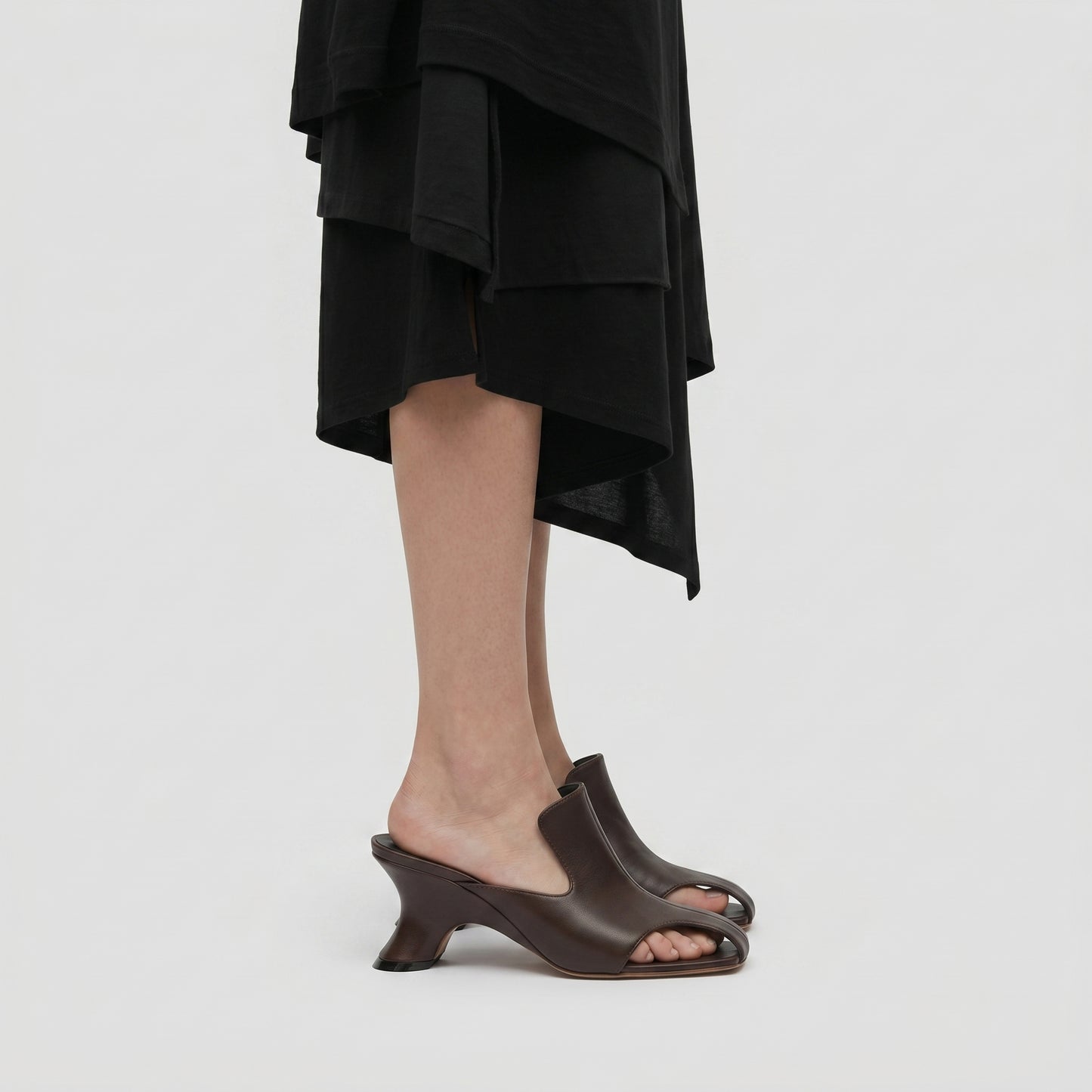 Sculptural Leather Open-Toe Mules