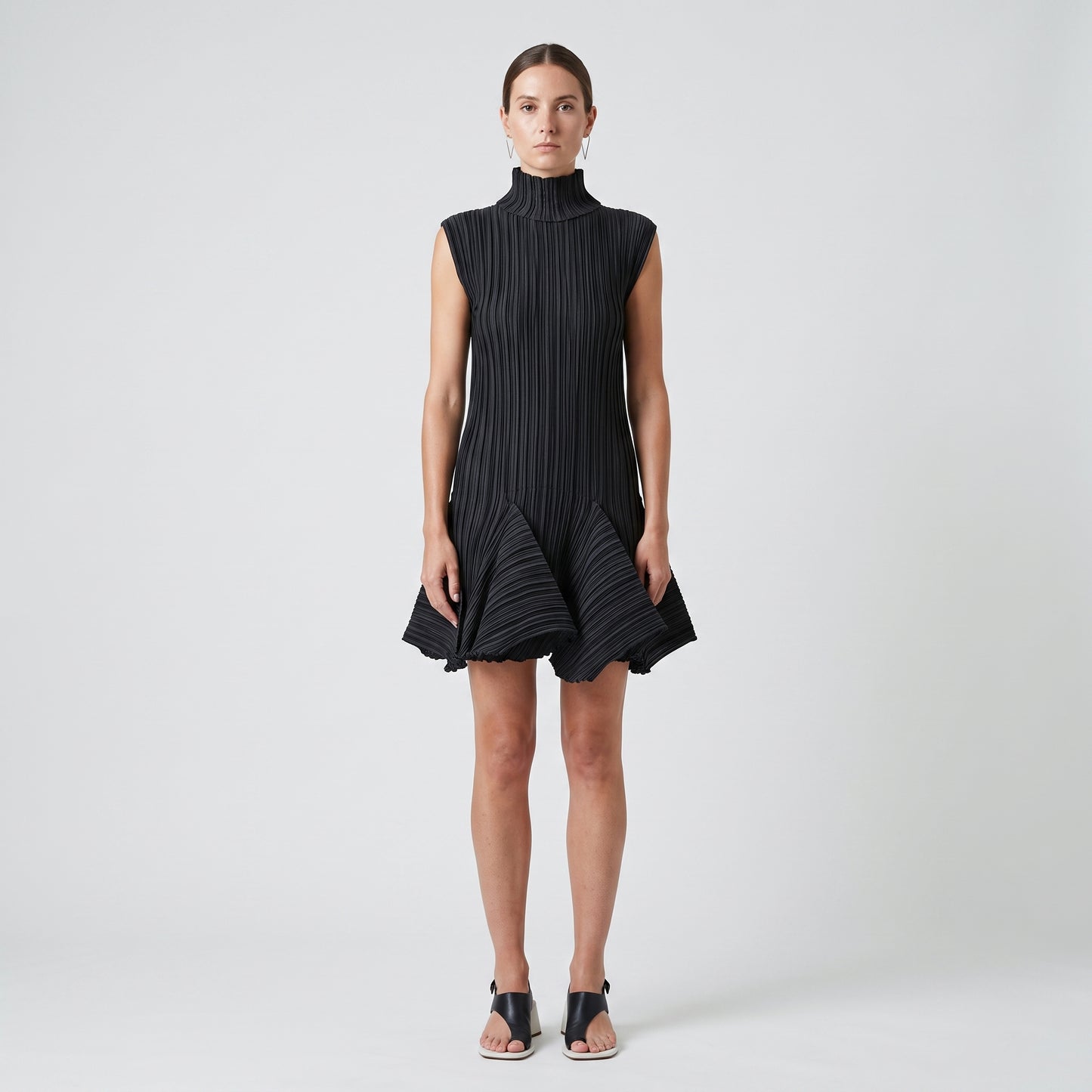 Pleated High Neck Peplum Top