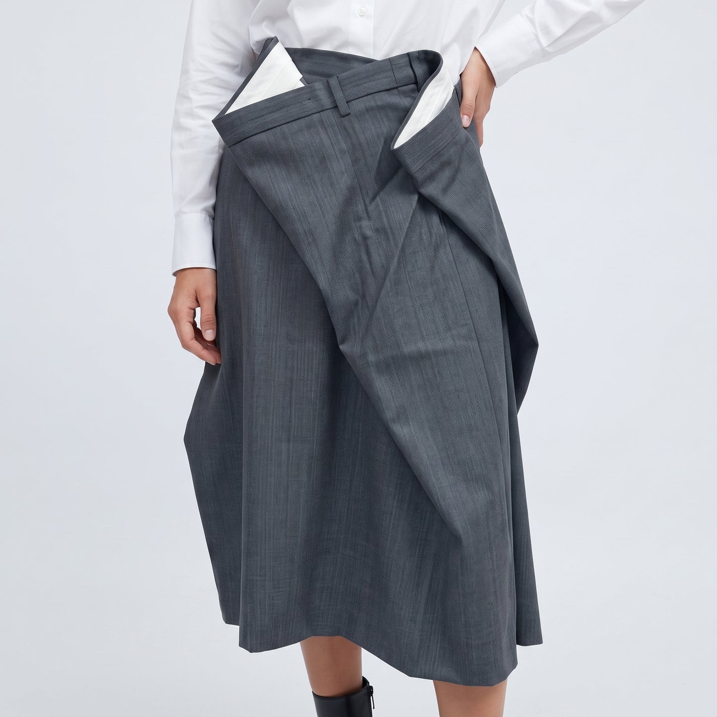 Tailored Charcoal Wrap Skirt