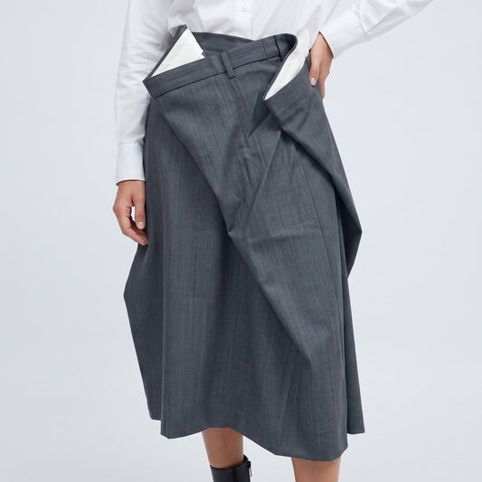 Tailored Charcoal Wrap Skirt