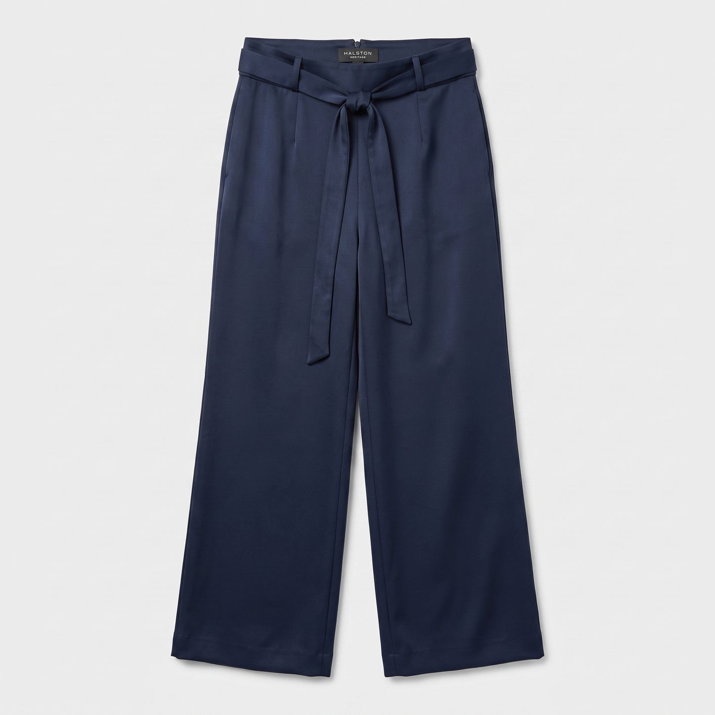 Navy Tie-Waist Wide Leg Trousers