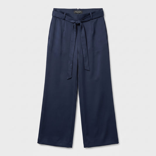 Navy Tie-Waist Wide Leg Trousers