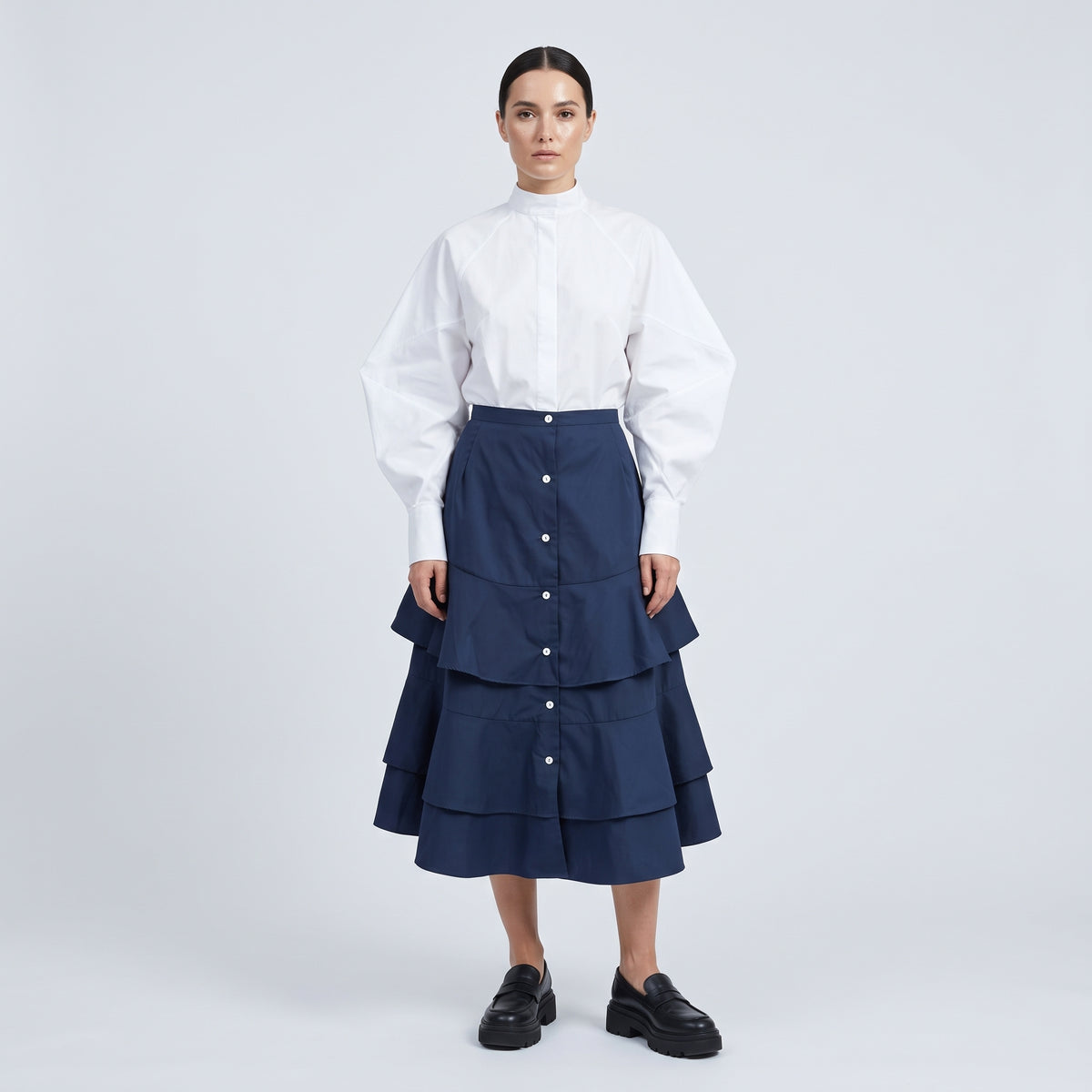 Tiered Button Down Midi Skirt