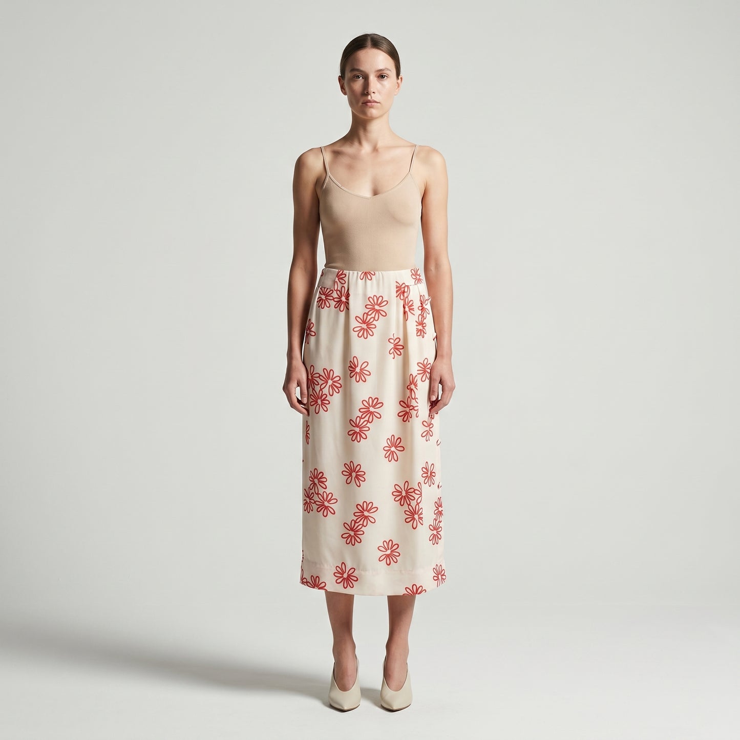 Floral Embroidered Midi Skirt