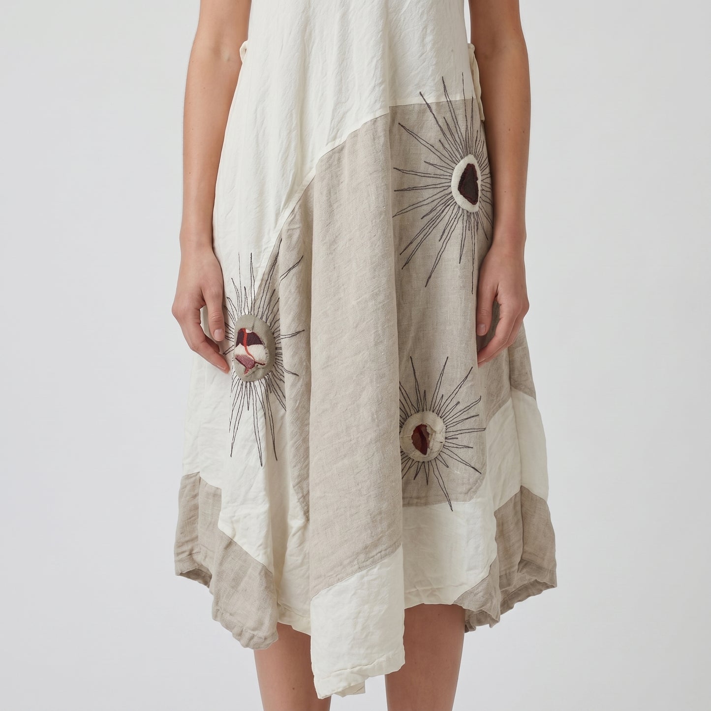 Embroidered A-Line Linen Dress