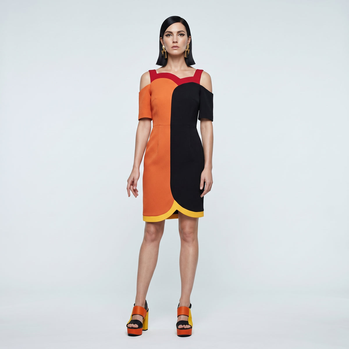 Colorblock Cold Shoulder Sheath Dress