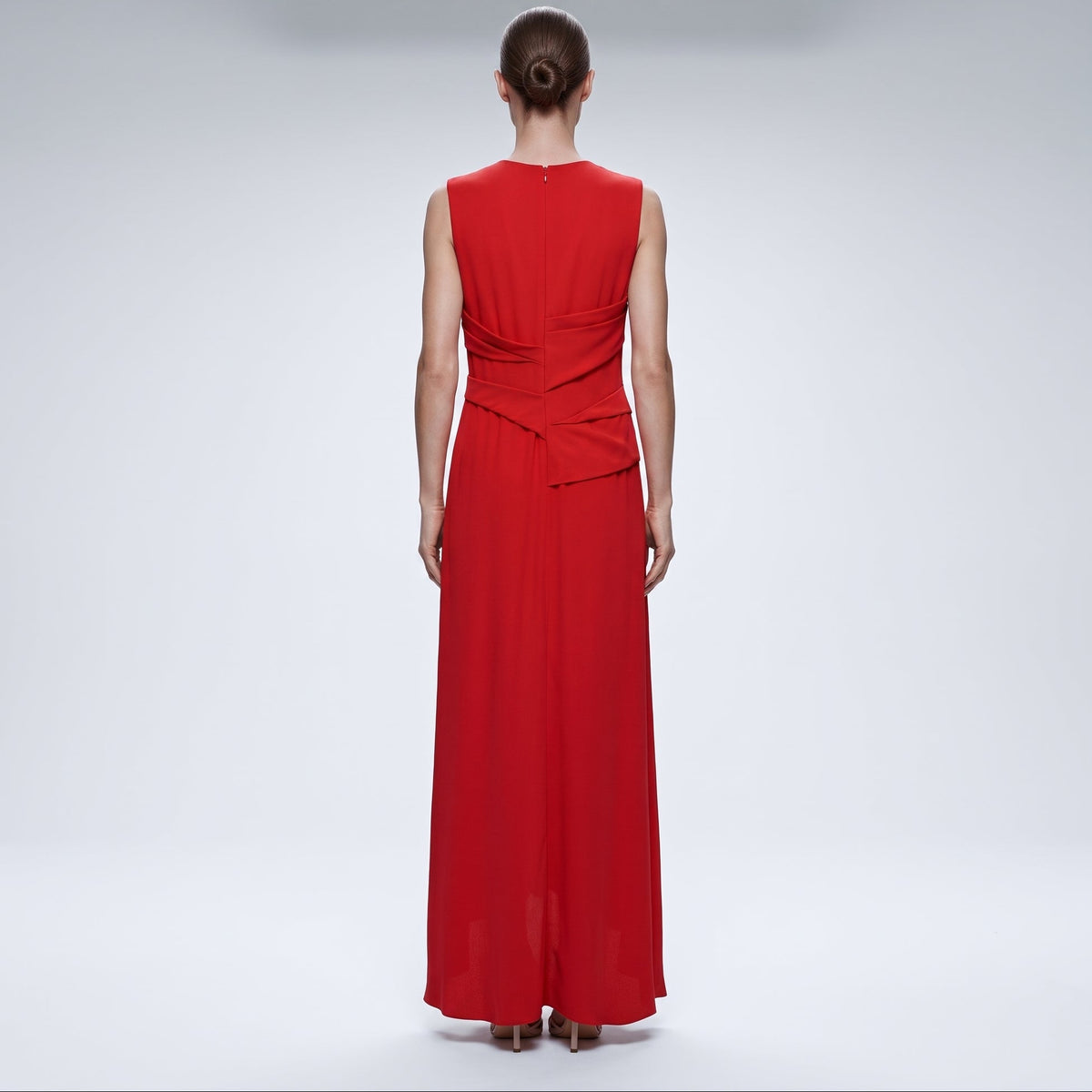 Sleeveless Draped Red Midi Dress