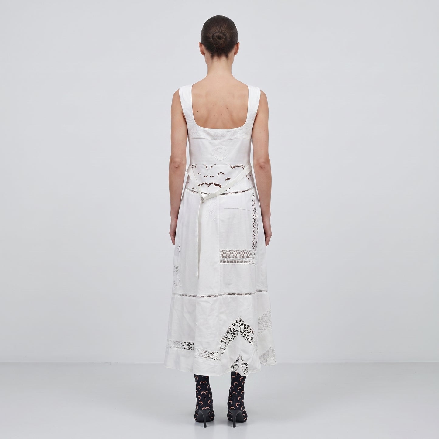 White Embroidered Corset Midi Dress