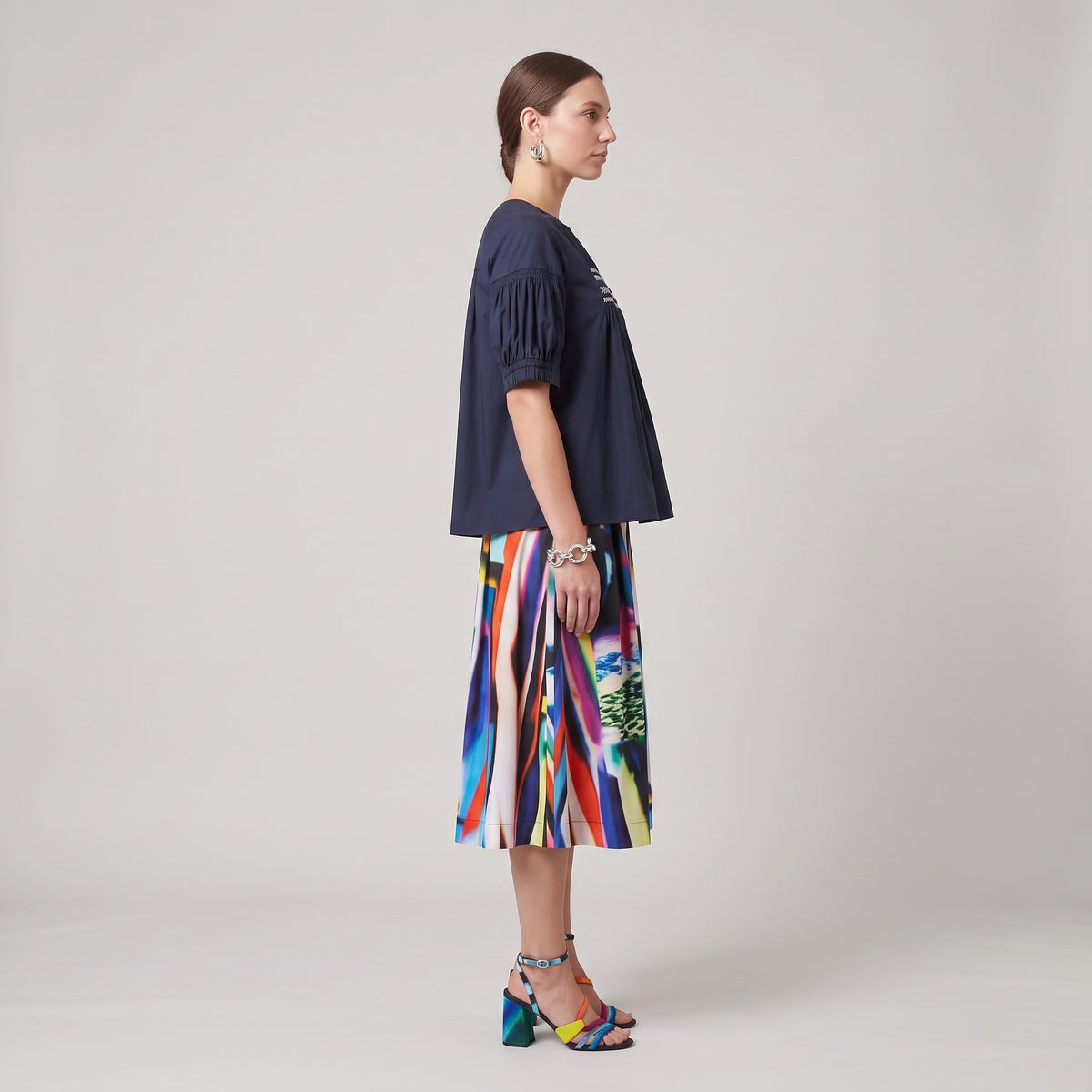 Embroidered Smocked Navy Blouse