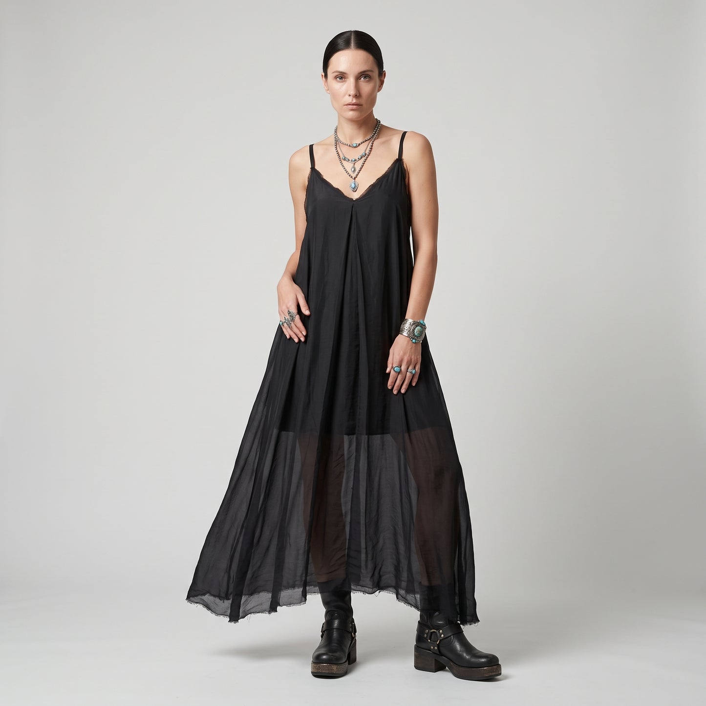 Minimalist Black Silk Cami Dress