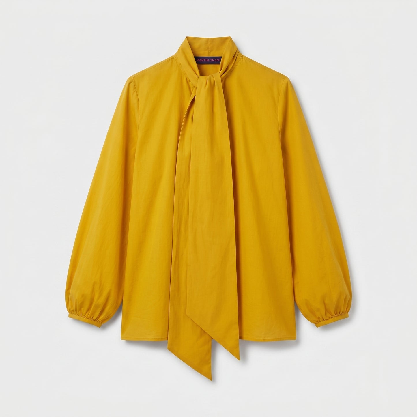 Mustard Pussy-Bow Silk Blouse