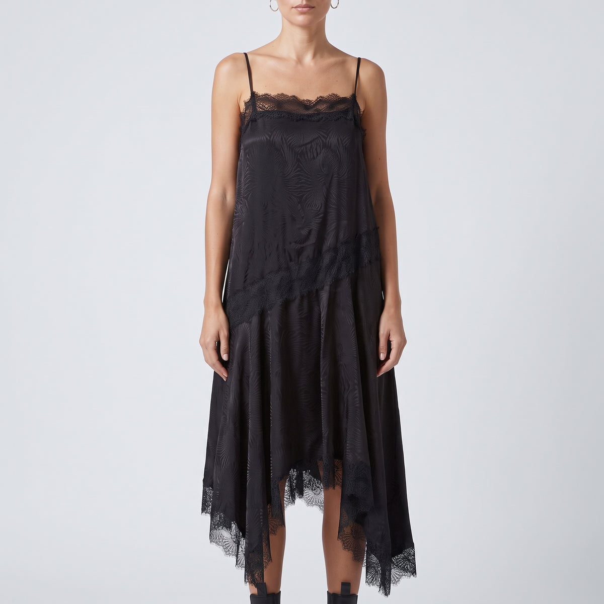 Lace Trimmed Silk Camisole Dress