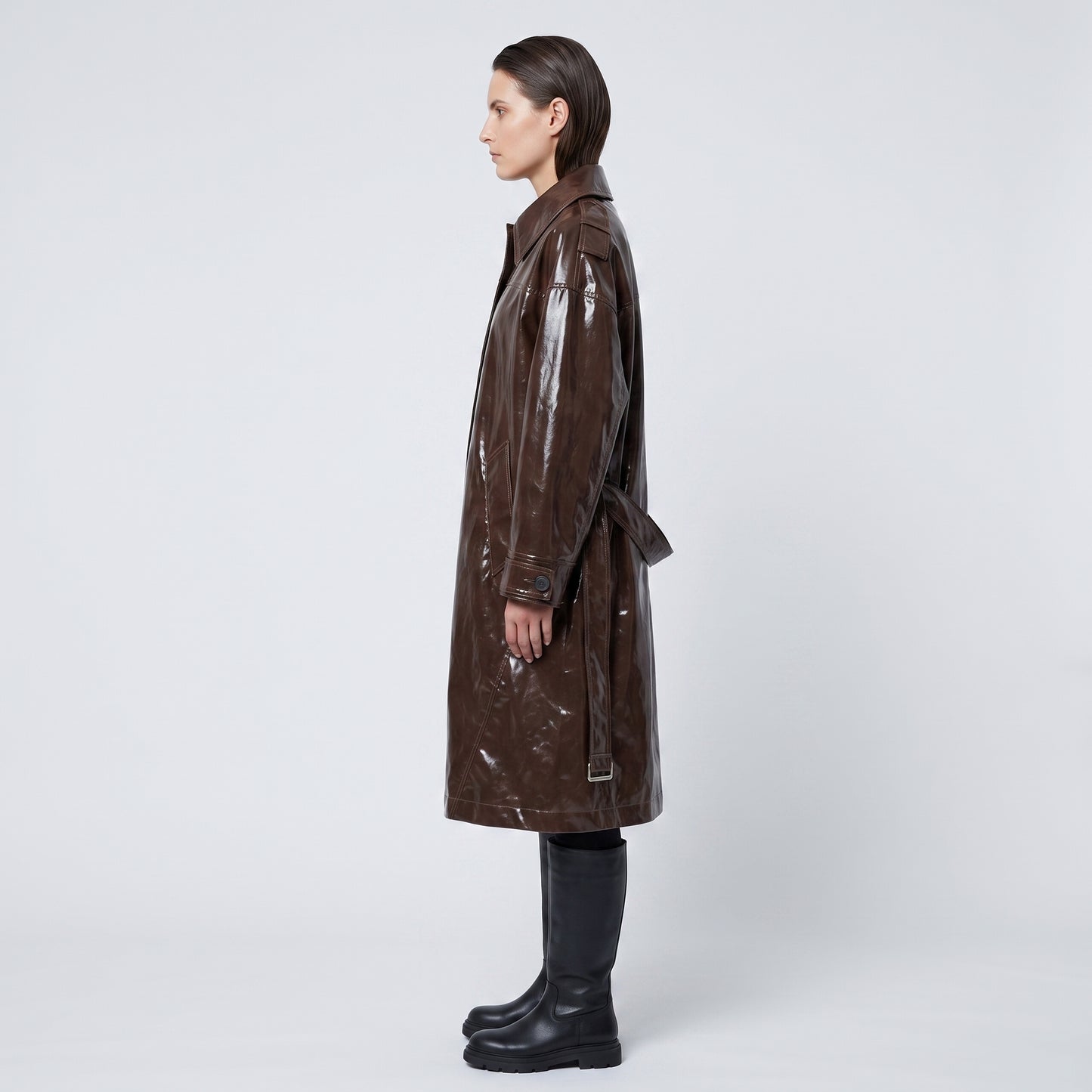 Glossy Chocolate Patent Coat