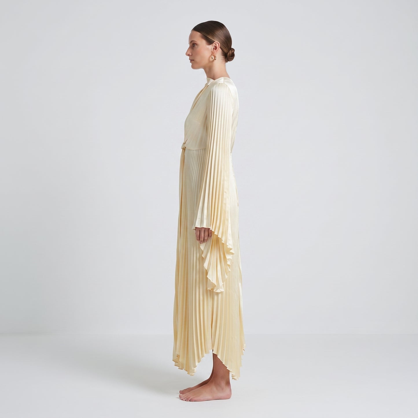Pleated Satin Twist Hem Dress