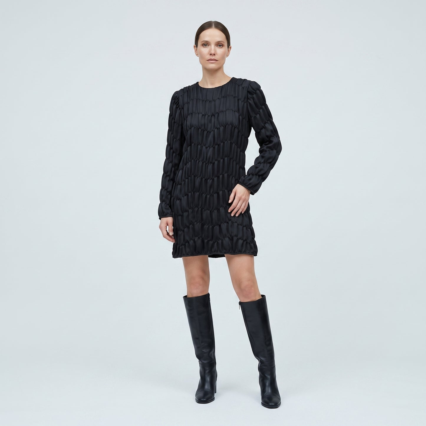 Textured Black Long Sleeve Top