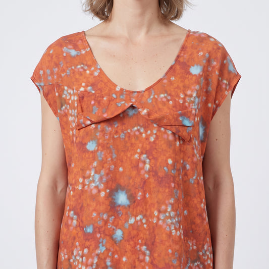 Abstract Print Bow Detail Top