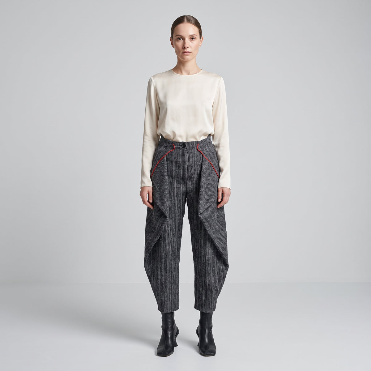 Structured Textured Wide-Leg Trousers