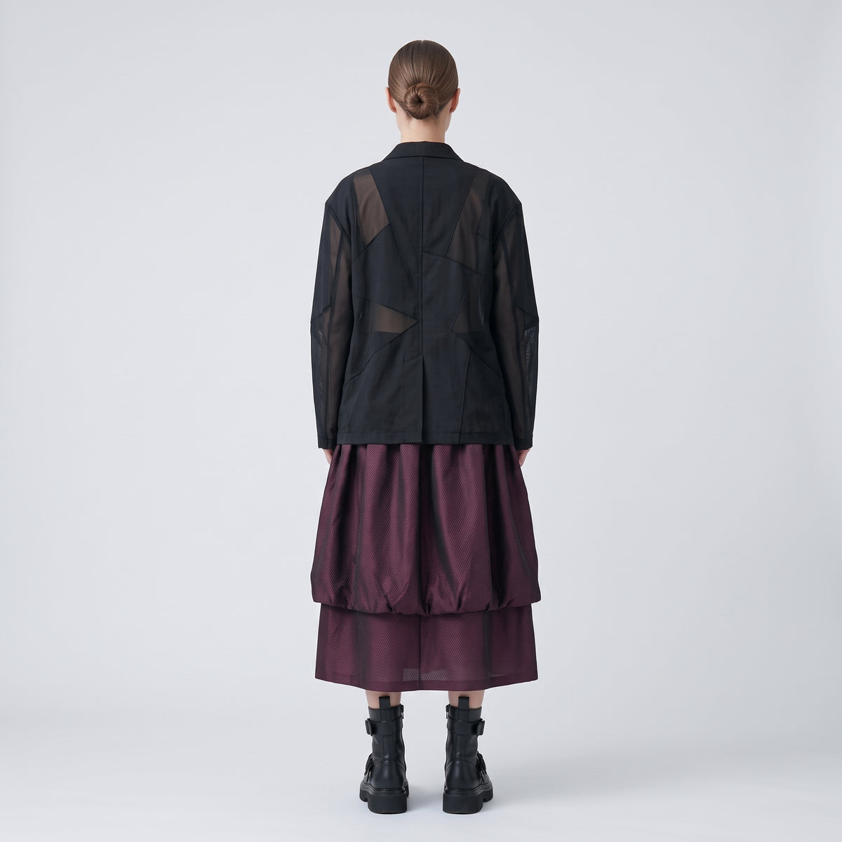 Pleated Burgundy Layered Midi Skirt