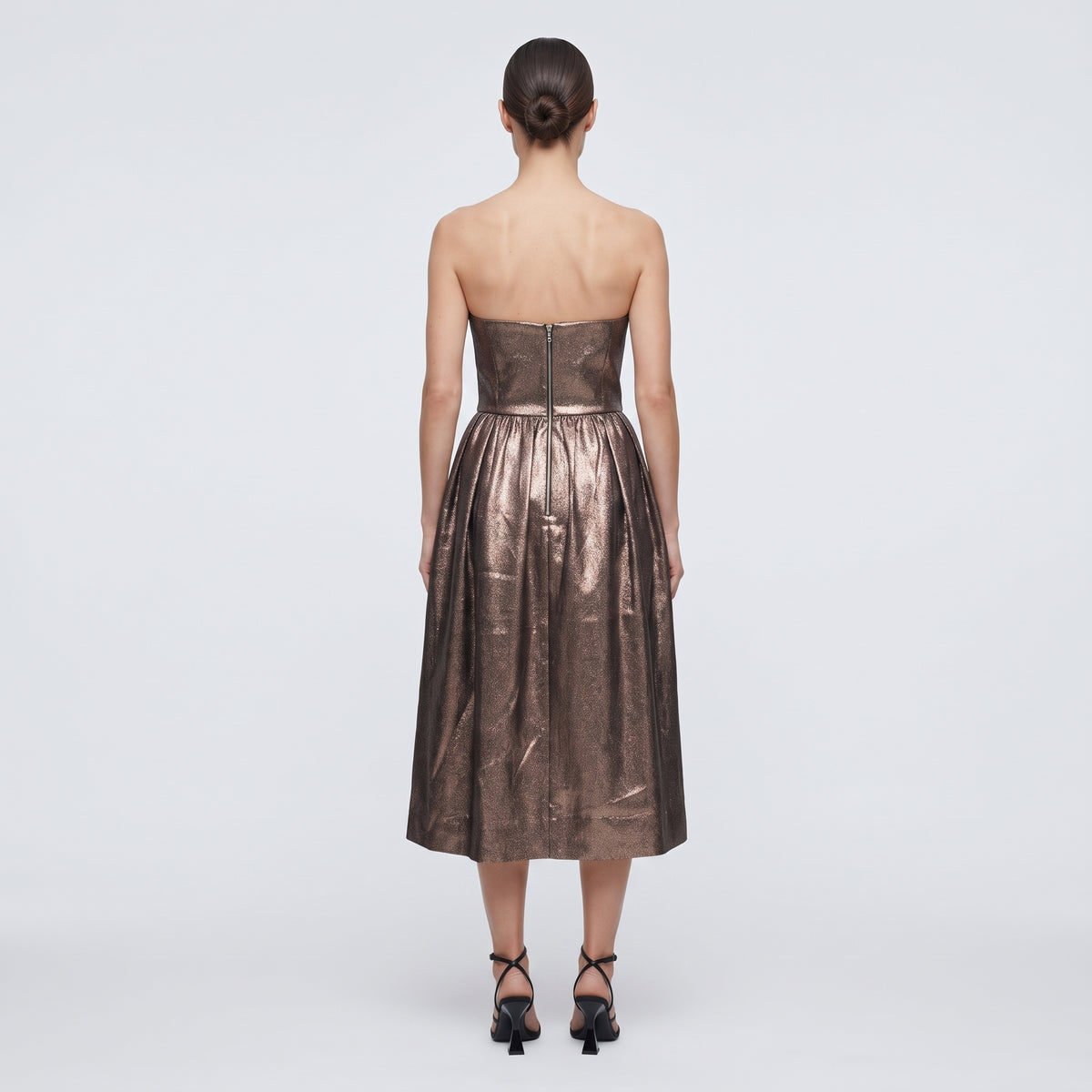 Metallic Strapless Pleated Dress