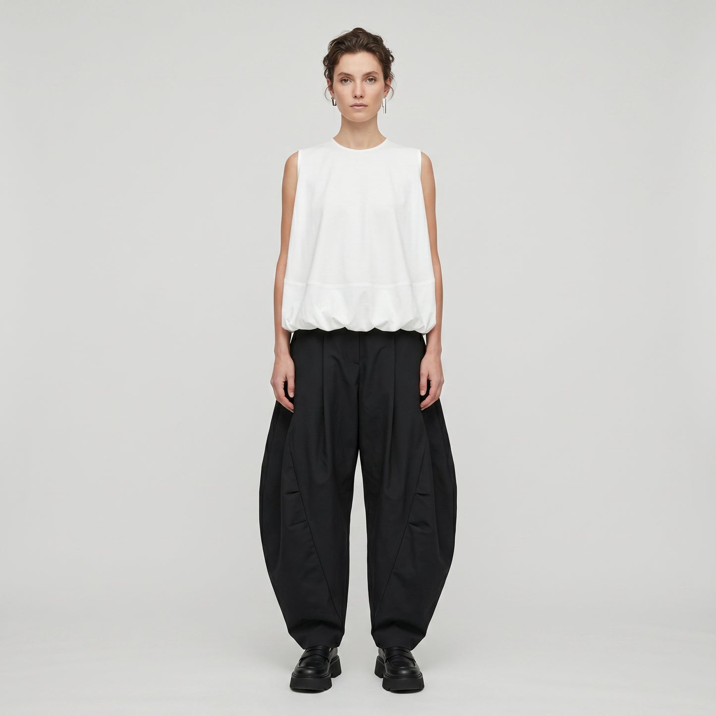 Sleeveless Balloon Hem Cotton Top