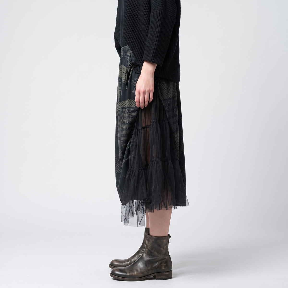 Graphic Print Tulle Layered Skirt