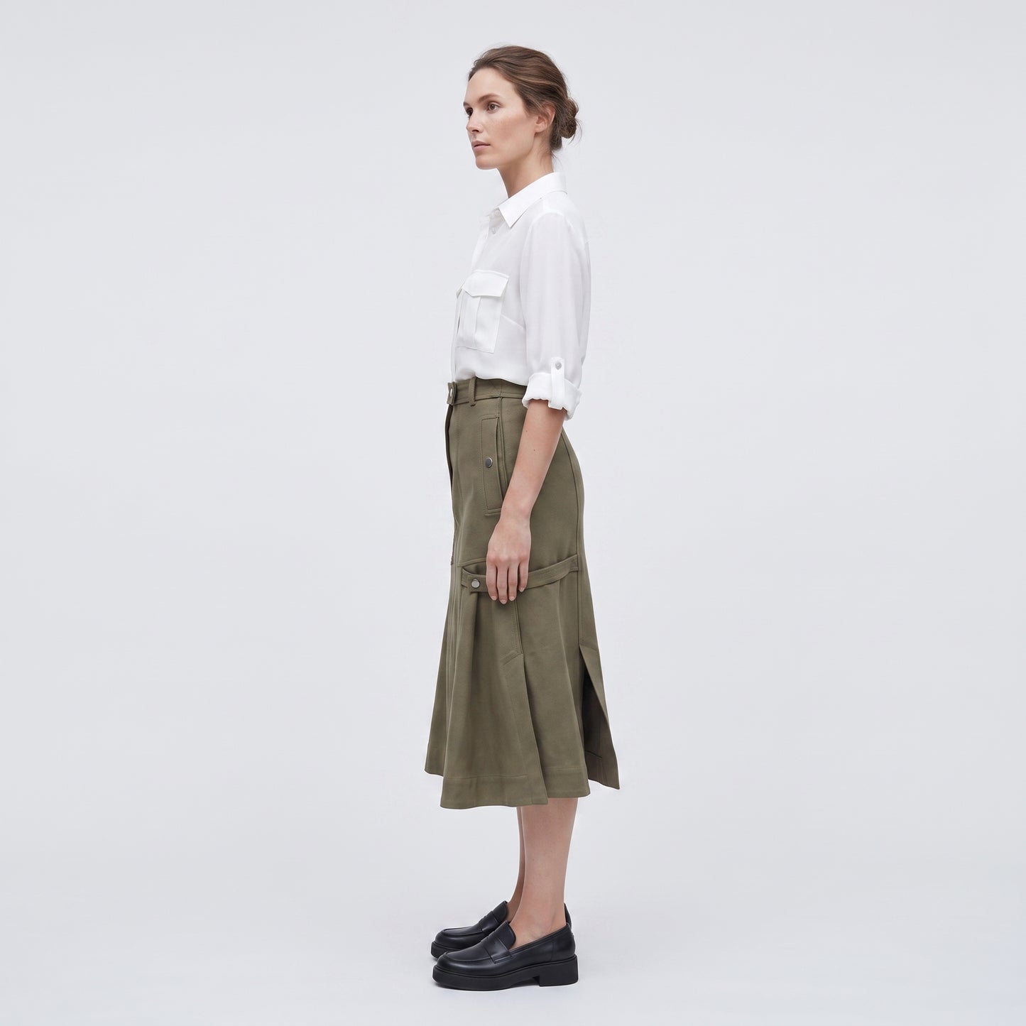 Utility Mid-Length Khaki Skirt