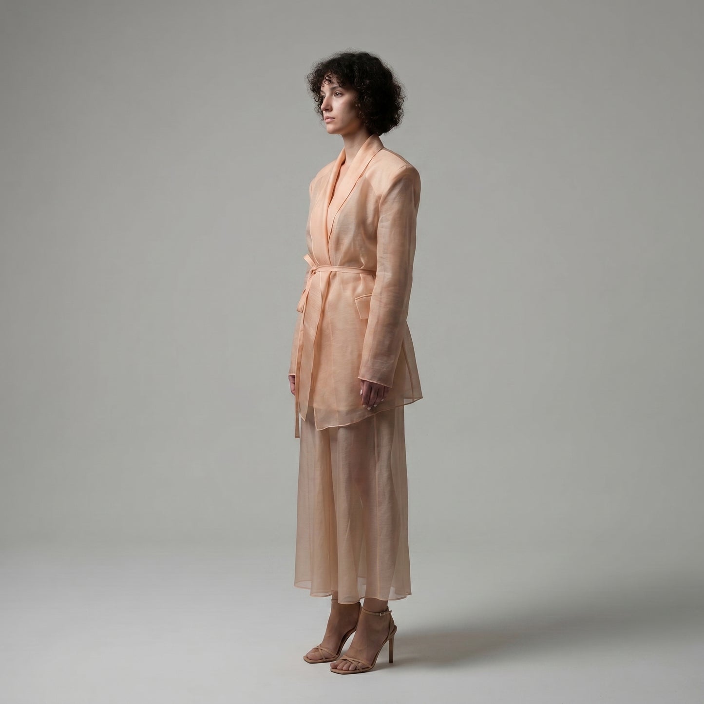 Sheer Organza Tie-Waist Blazer
