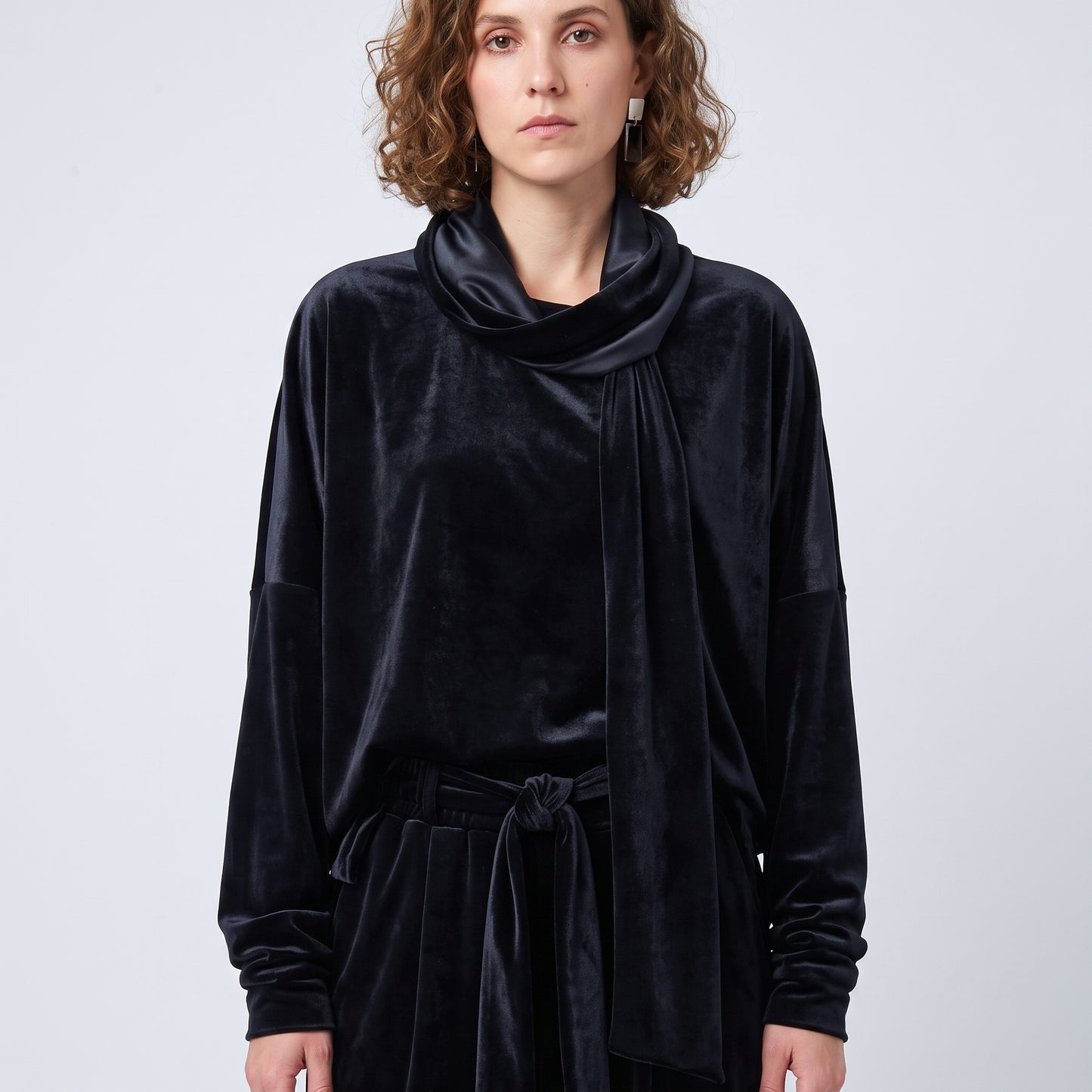 Luxurious Black Velvet Cowl Top