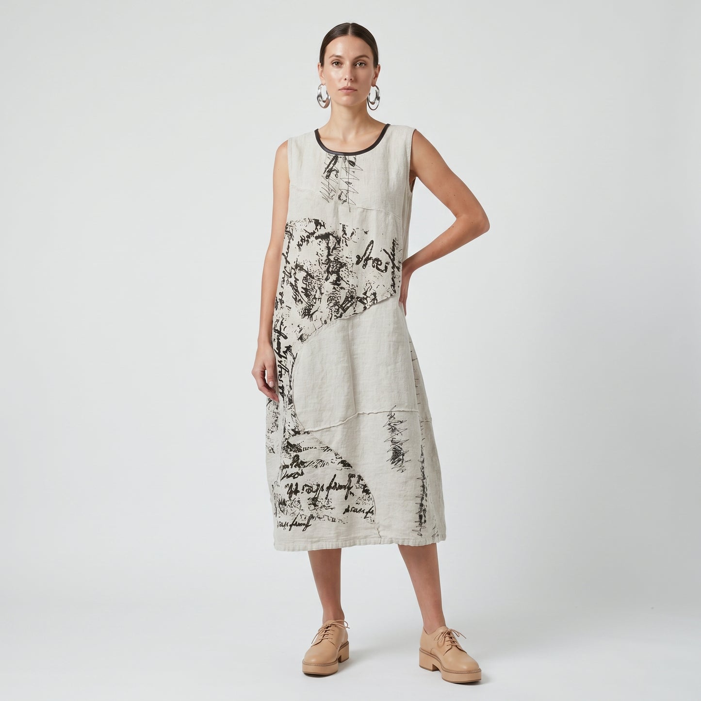 Abstract Print Linen Shift Dress