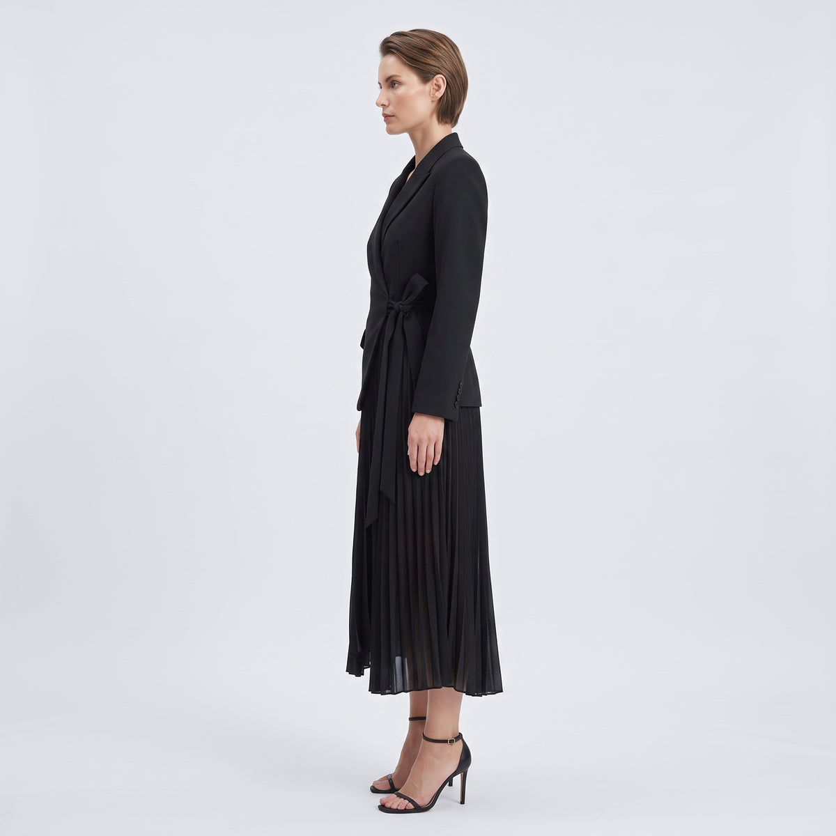 Tailored Wrap Pleated Midi Dress
