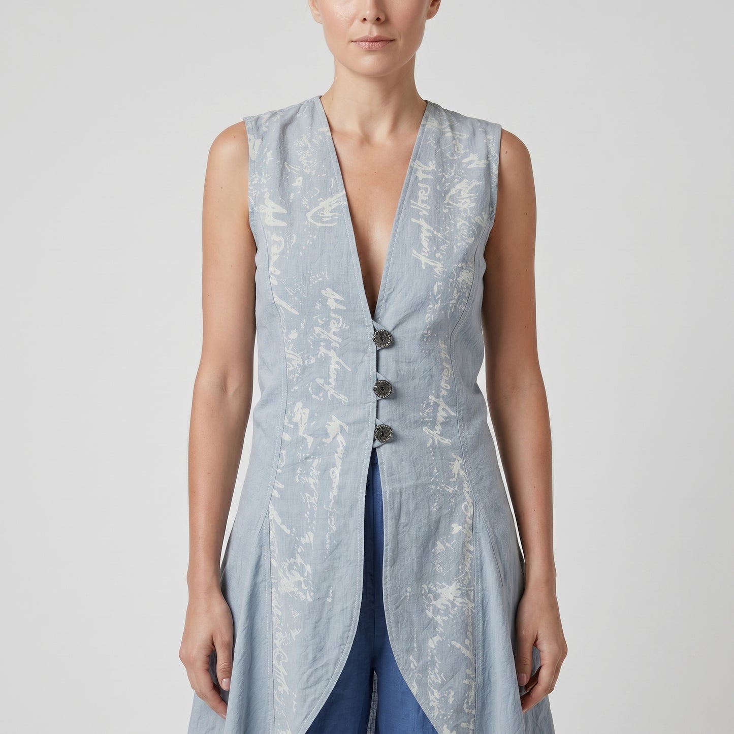 Tailored Printed Linen Vest