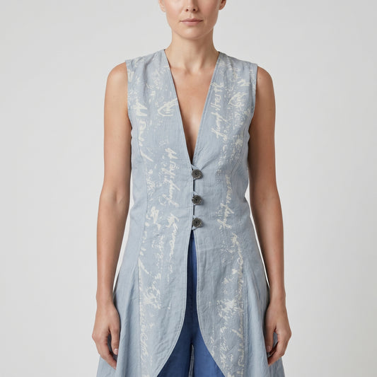Tailored Printed Linen Vest