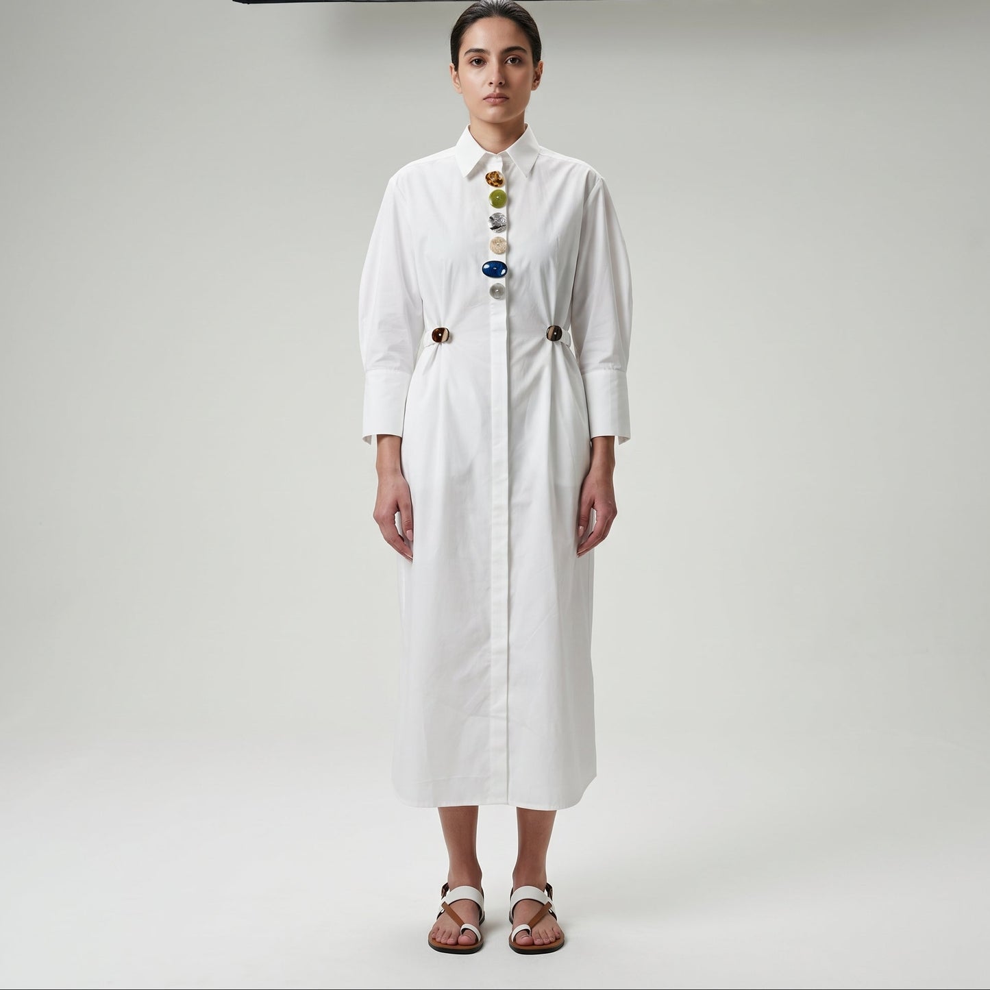 Embellished Button Front Midi Dress