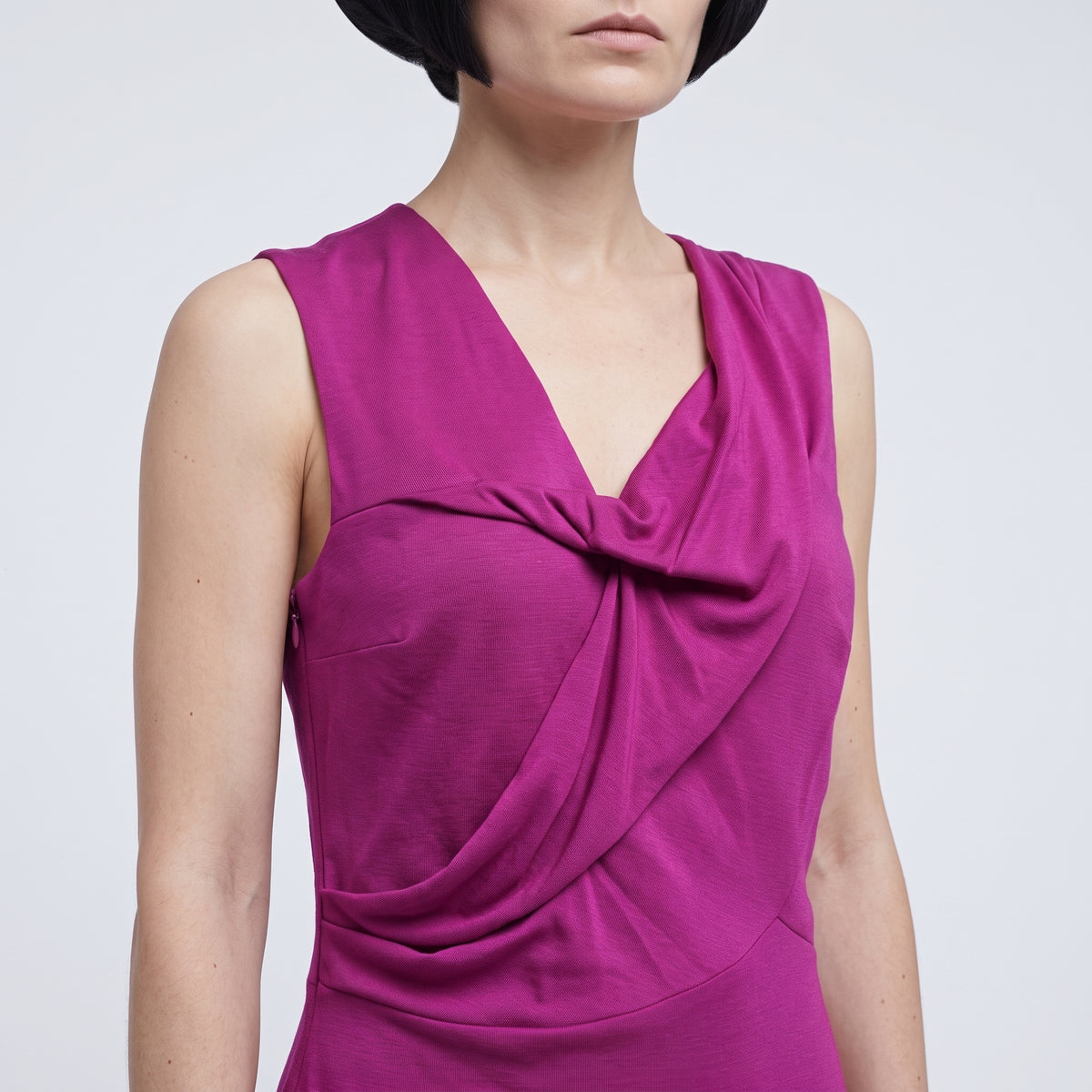Draped Magenta Asymmetric Mini Dress
