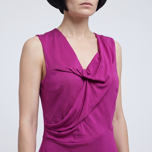 Draped Magenta Asymmetric Mini Dress