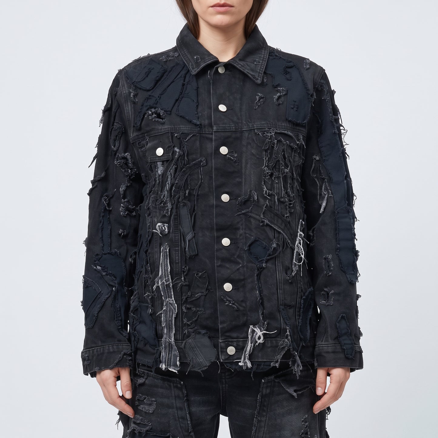 Distressed Patchwork Denim Jacket