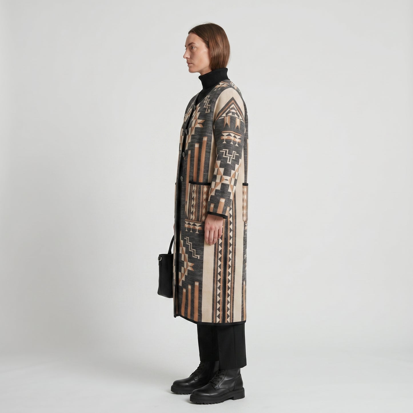 Geometric Patterned Knit Coat