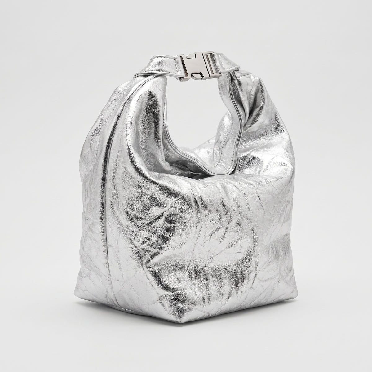 Metallic Silver Buckle Handbag