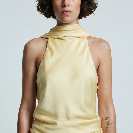 Sleeveless Draped Mock Neck Top
