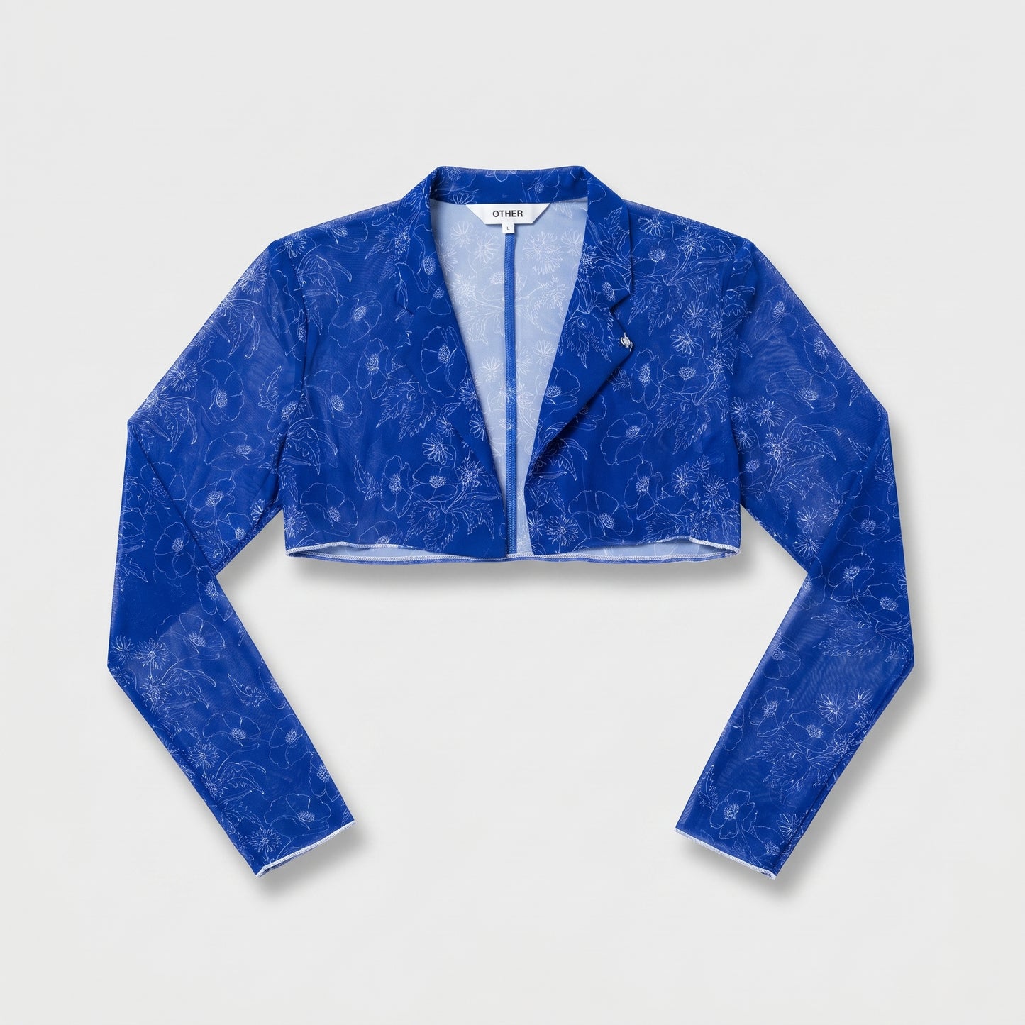 Cropped Blue Floral Mesh Jacket