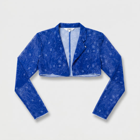 Cropped Blue Floral Mesh Jacket