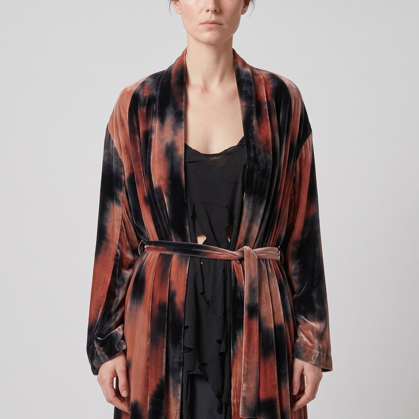 Tie-Dye Velvet Wrap Coat