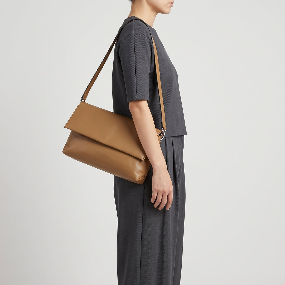 Foldover Leather Shoulder Bag