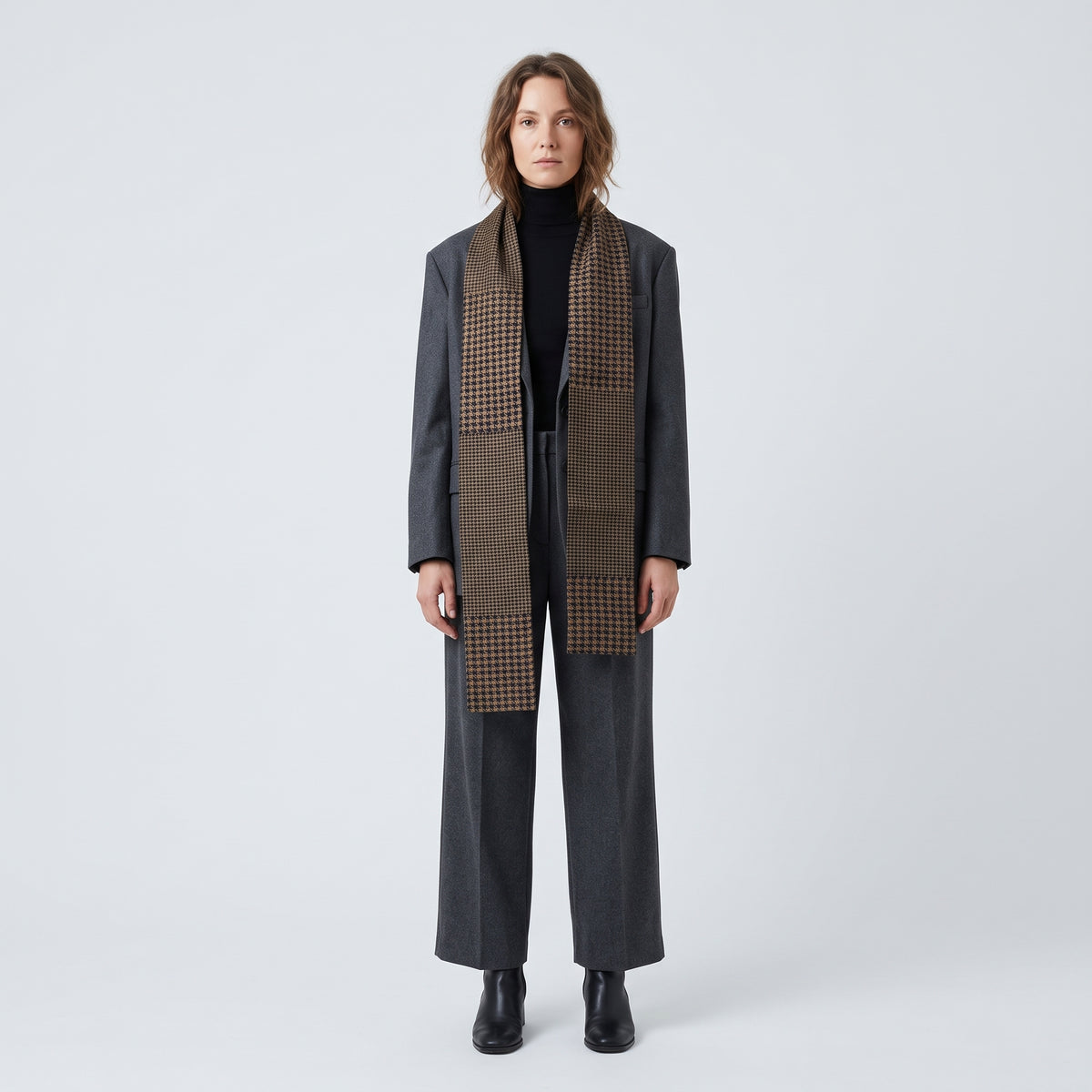 Houndstooth Patchwork Knit Scarf