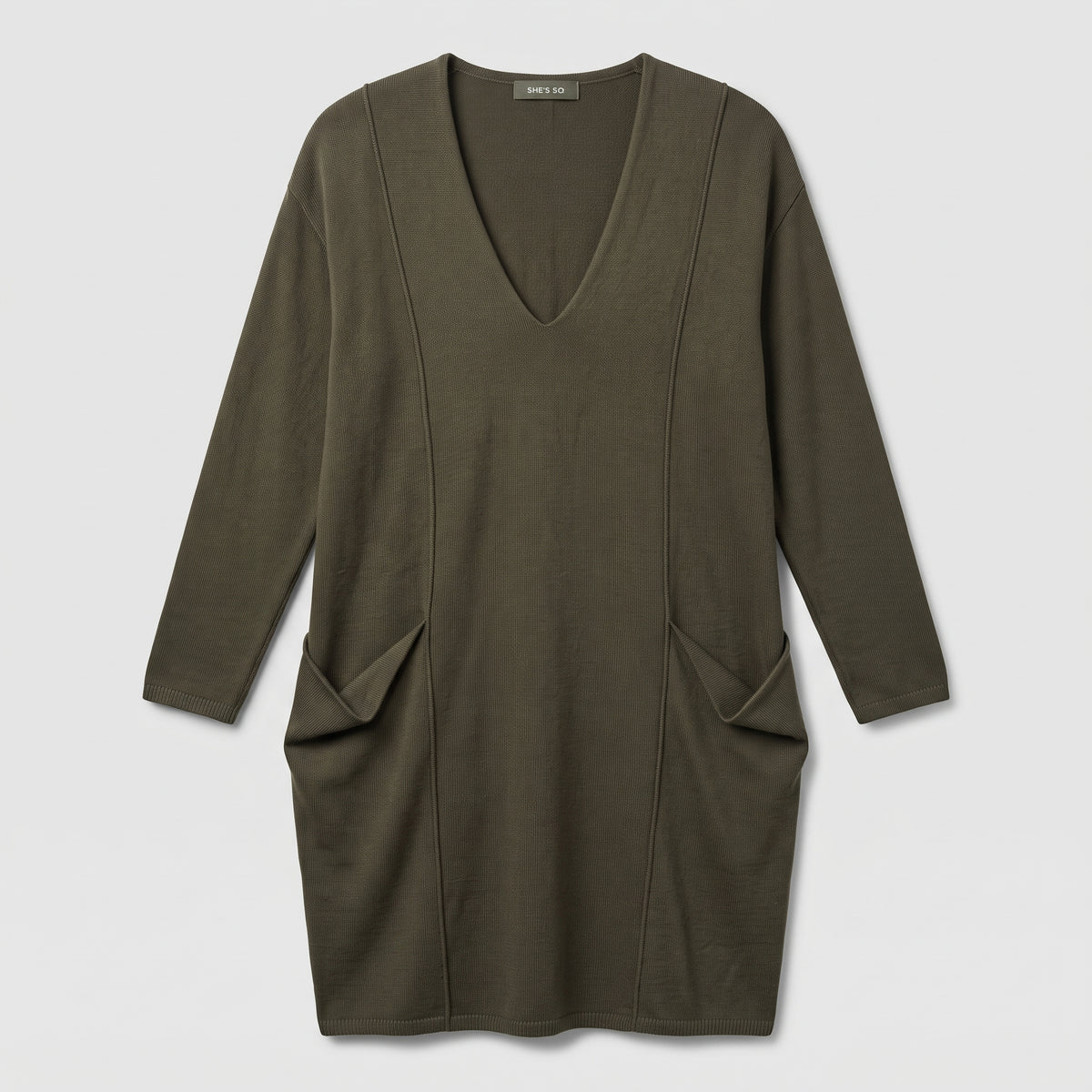 Olive V-Neck Knit Tunic