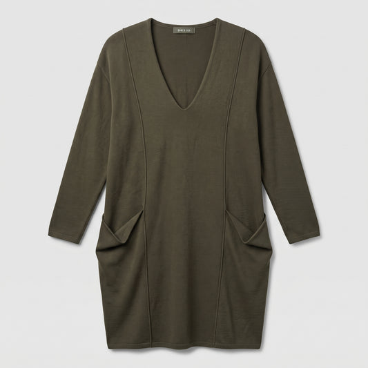 Olive V-Neck Knit Tunic